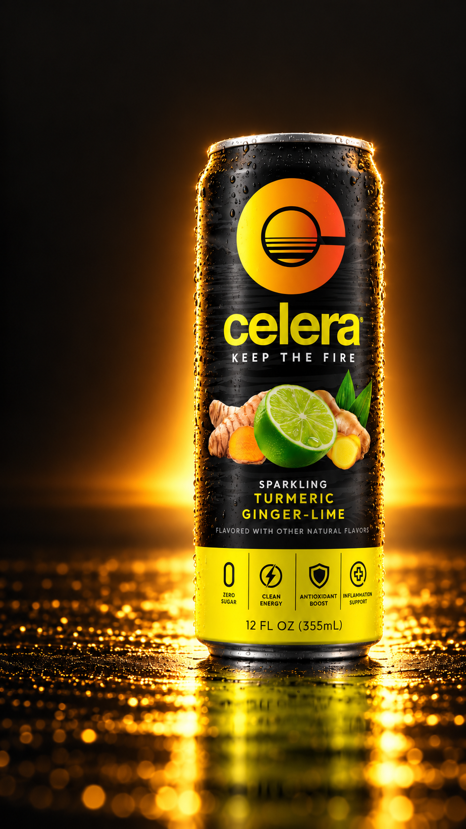 Celera sparkling turmeric ginger-lime energy drink